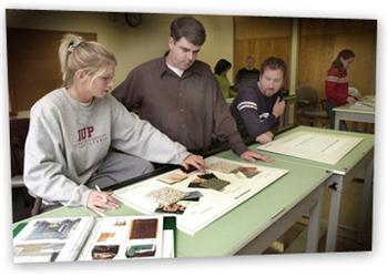 students and teacher with design materials