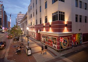 evening street view of 'LCCC' city building