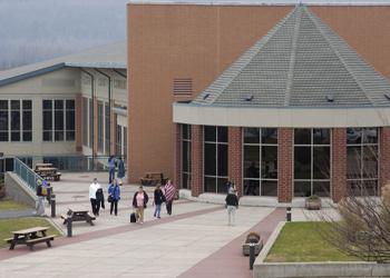 campus building with students outside