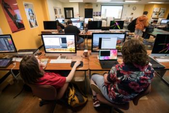 students working on computers in a lab