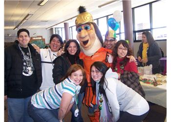 group with mascot and balloons