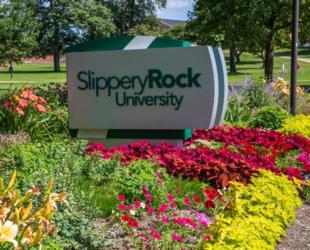 slippery rock university campus sign