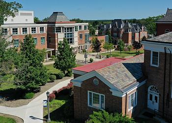 overhead view of campus buildings and walkways