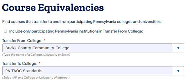 course equivalency search